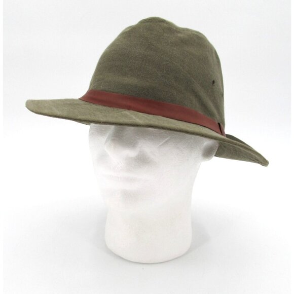 Vintage Broner Safari Hat Mens Medium Olive Canvas Fedora Made in USA 80s 90s - Picture 11 of 13